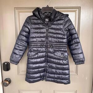 Zara Navy Long Puffer Parka Coat 7‎